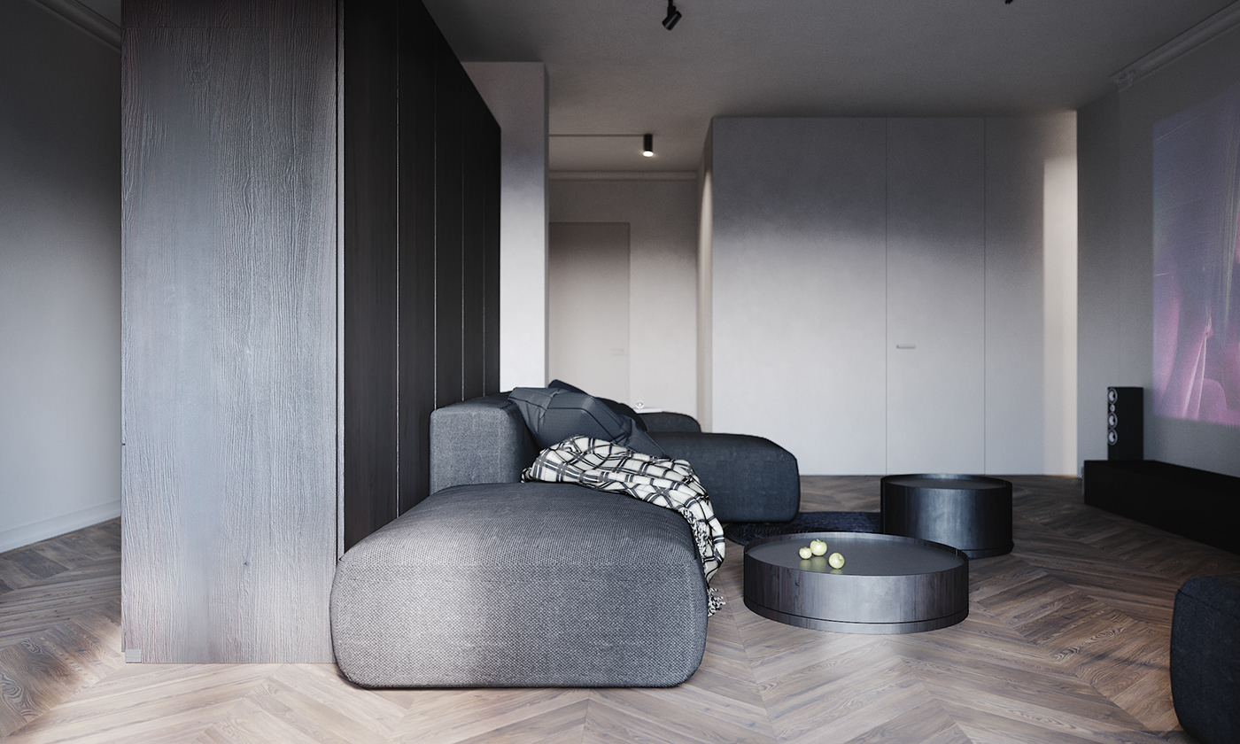 Minimalism Interior design apartment corona renderer 3ds max arhviz Render postminimalism black white