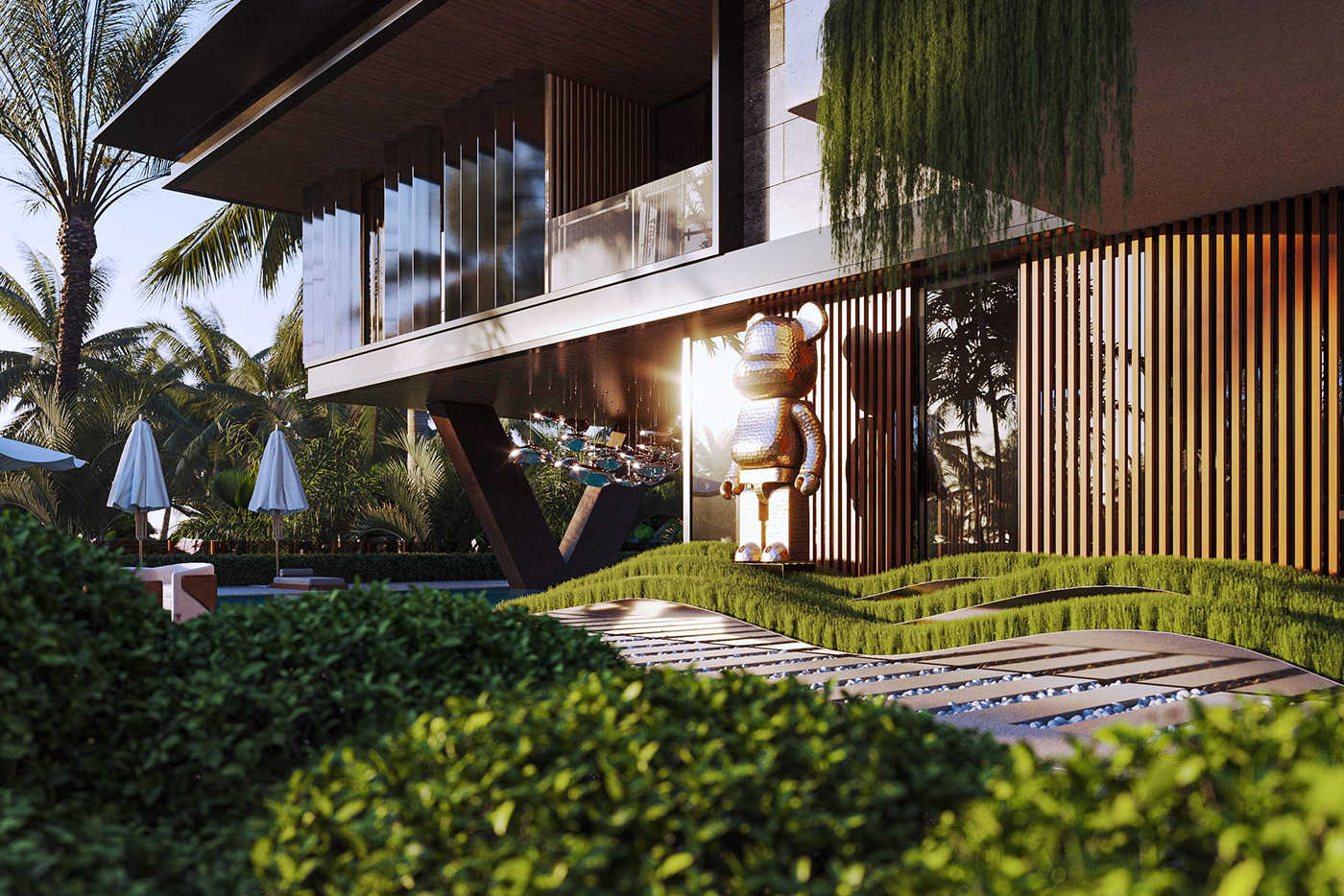 dubai Landscape Design palms ОАЭ Villa architecture modern visualization UAE ландшафтный дизайн