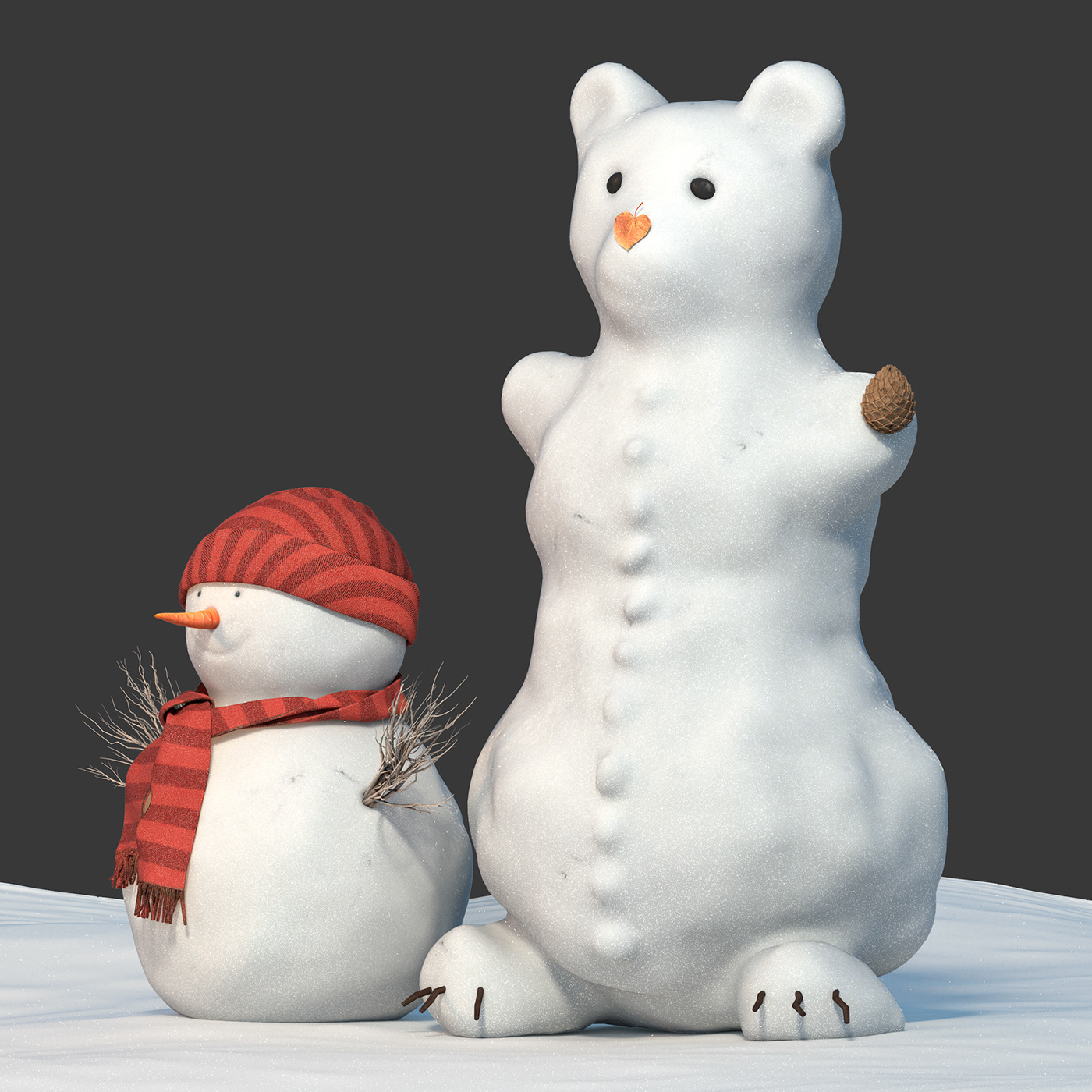3D 3ds max bear celebration Christmas exterior Holiday new year Snowmen visualization