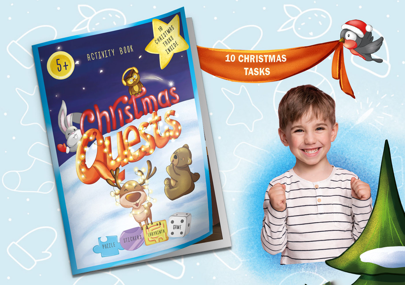 activity book activity book cover animals illustration Christmas quest connect the dots Find and show find differences kids book labirinth Puzzle game