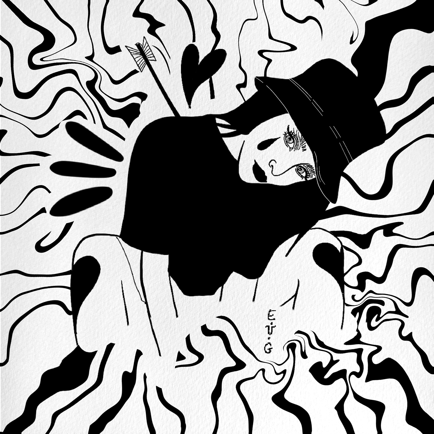 abstract artwork black and white fine art girls ILLUSTRATION  ink Love Procreate woman