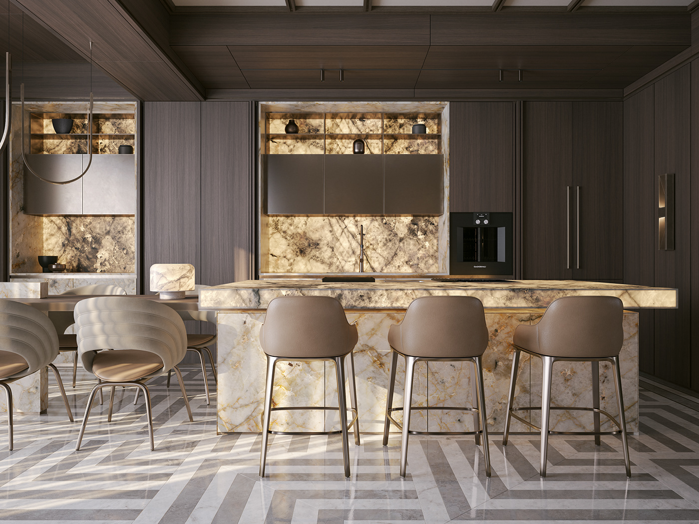 Marble wood stone Minimalism modern kitchen living room light kitchen design living room design