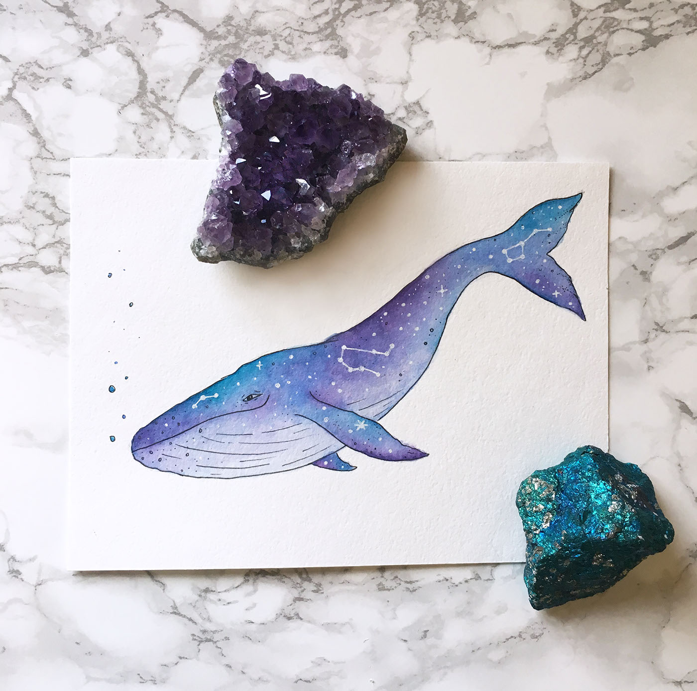 Astrology Whale watercolor Gemini minerals Marble galaxy painting   universe Fun