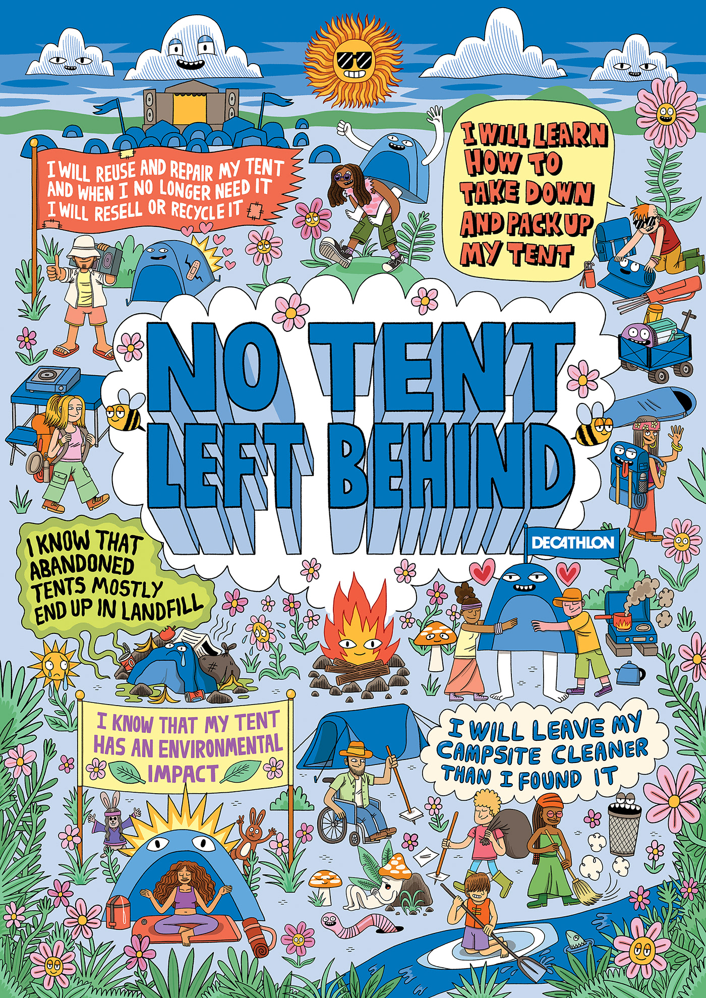 festival poster camping digital illustration cartoon