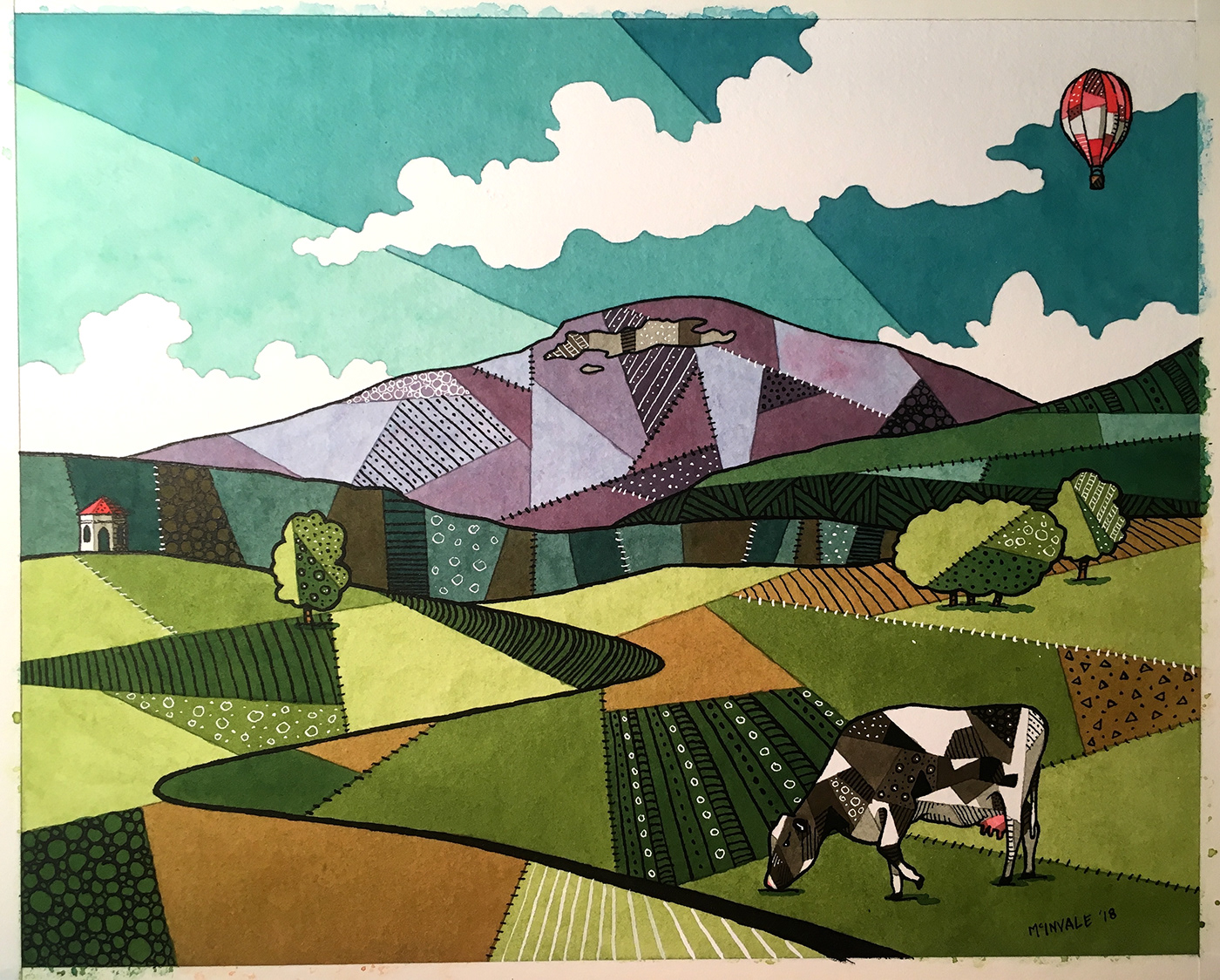 Georgia North Georgia quilt design pattern Landscape balloon cow mountain Poster Design