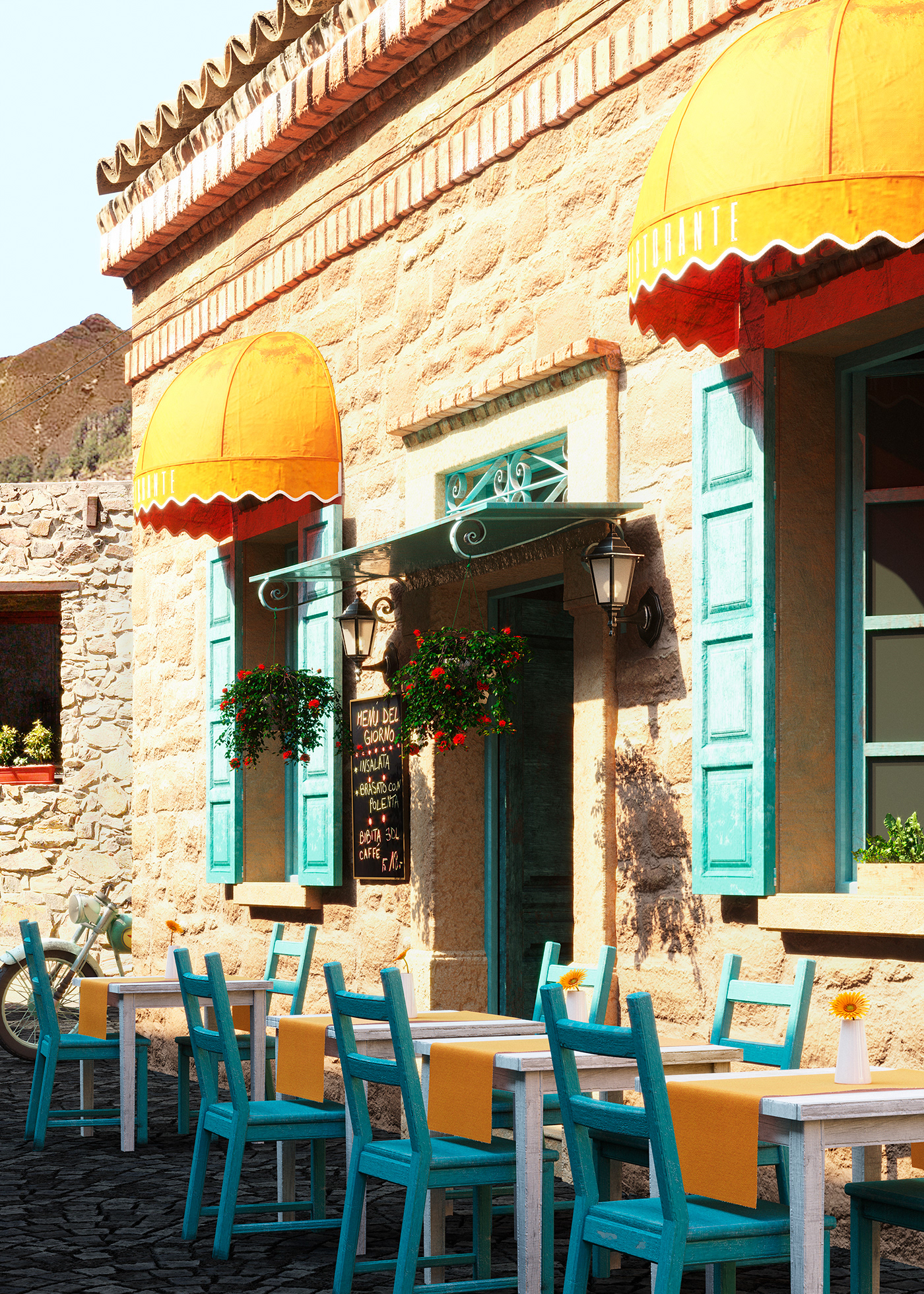 3D archviz CGI corona rendering ristorante substancepainter terrace terraza visualization