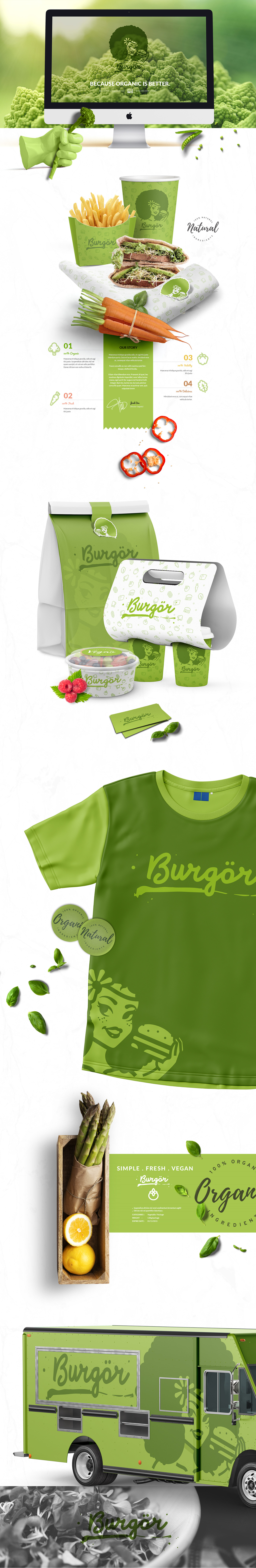 vegan organic logo branding  Logo Design Food truck Packaging Fast food healthy burger