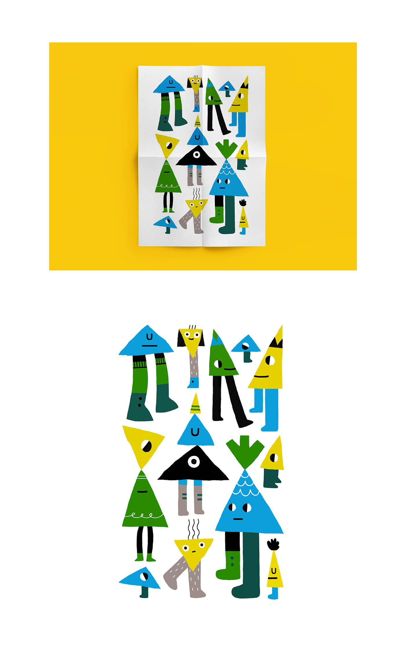 poster Triangles shape color design kids art smile