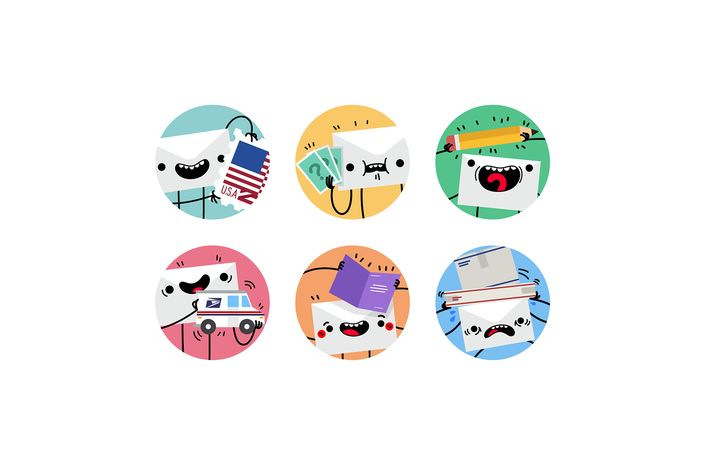 USPS icons vector illustrations mail Character design 