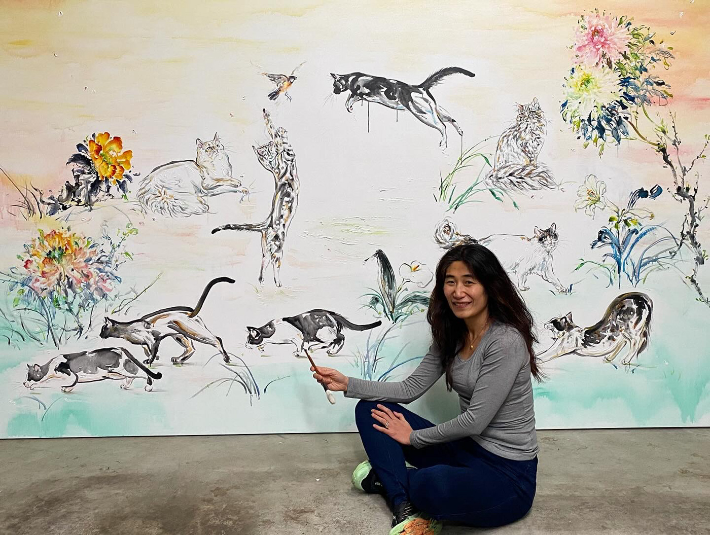 cat art Cat asian art Anita Yan Wong asian american art cat art show Cat Artist largest cat painting lingnan painting minimalist cat art