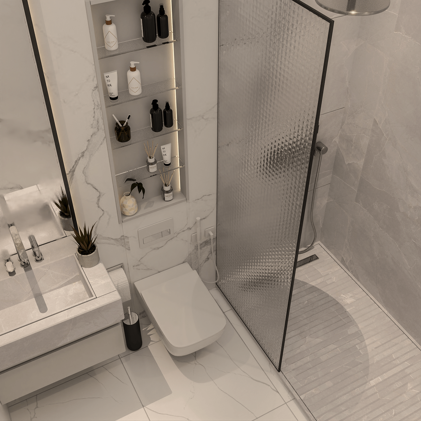 3D bathroom design clean elegant interior design  luxury minimal modern visualization vray