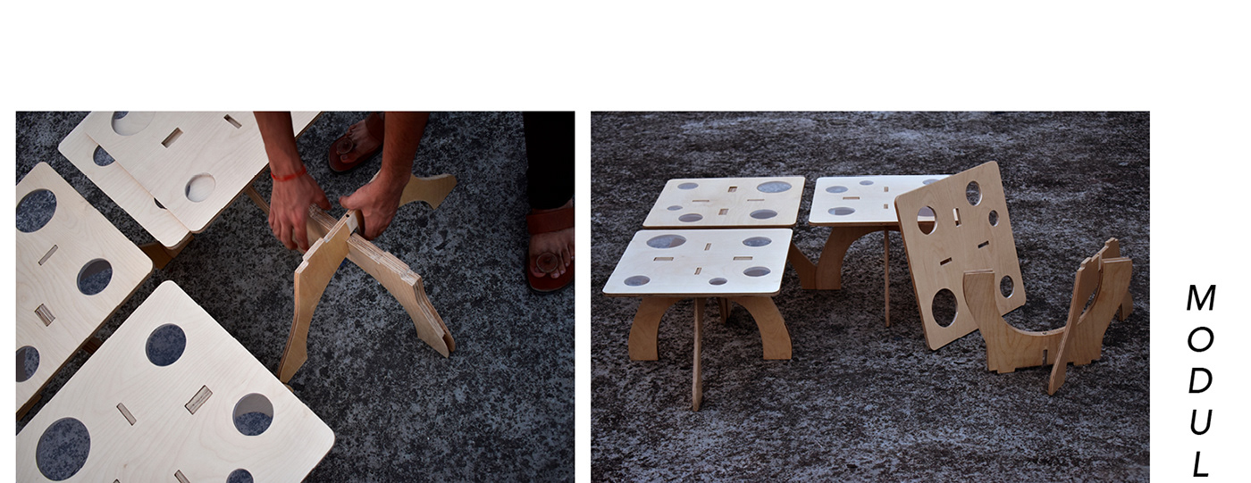 Birch Ply DIY furniture design  interlocking knock down minimal modular Multipurpose table