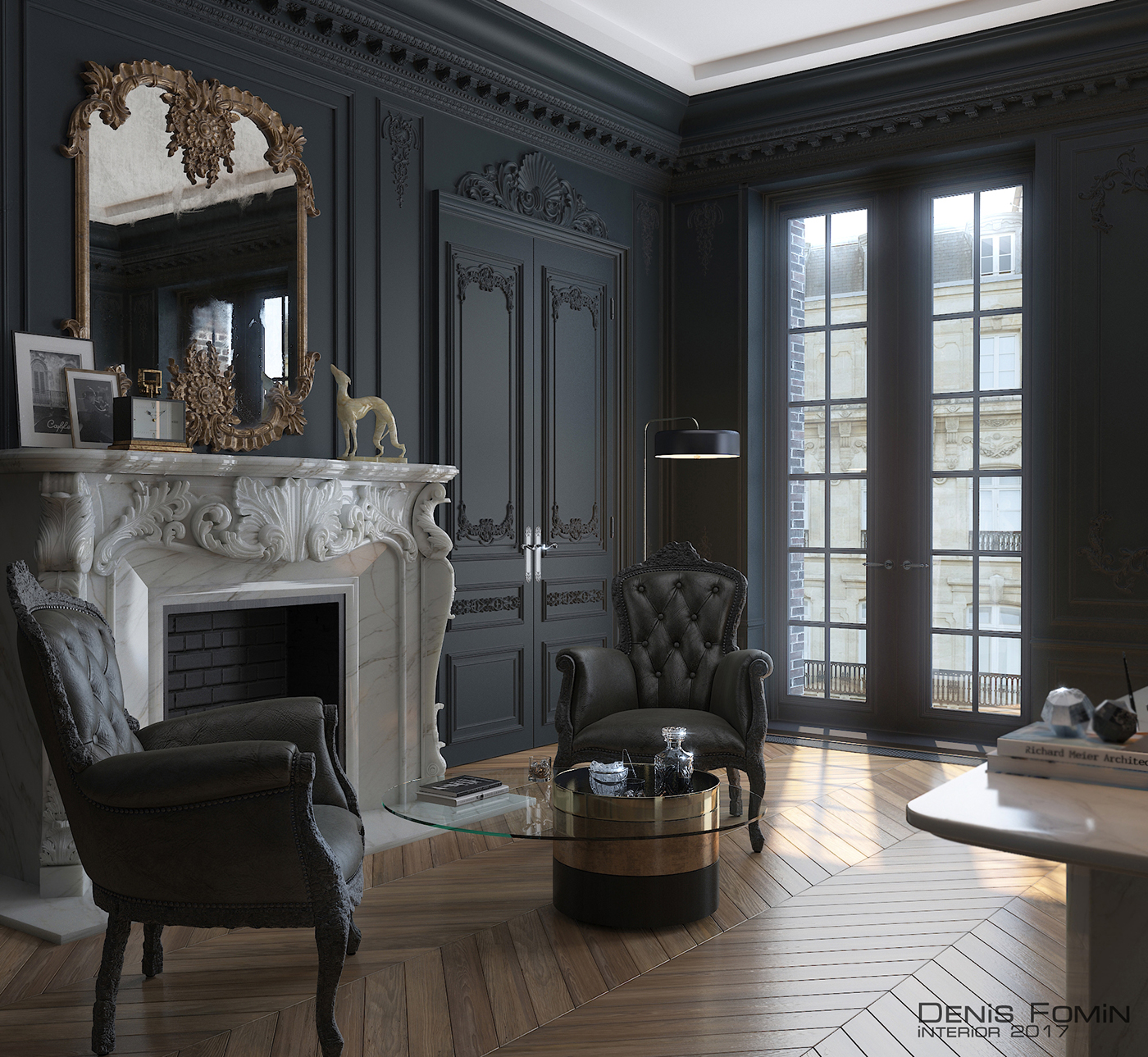 интерьер дизайн КАБИНЕТ vray Render Interior cabinet interiordesign black