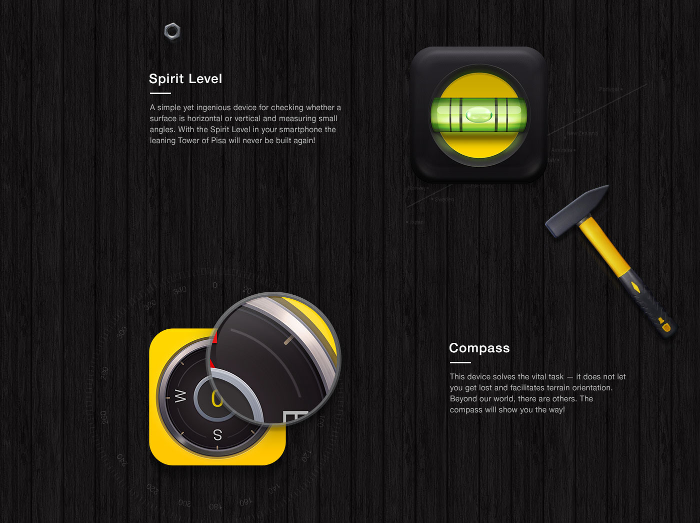 tools mobile ios android app Interface flahlight ruler compass halo lab