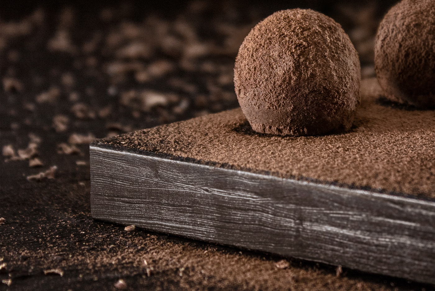 truffles chocolate modo Octane Render 3D CGI brown light food photography dark food photography