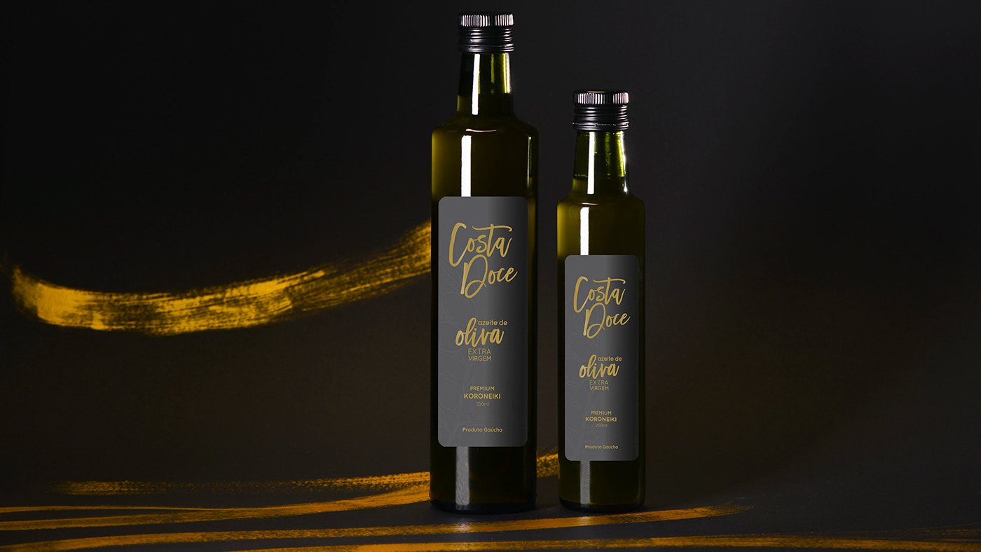 bottle brush stroke gold ink Label Olive Oil