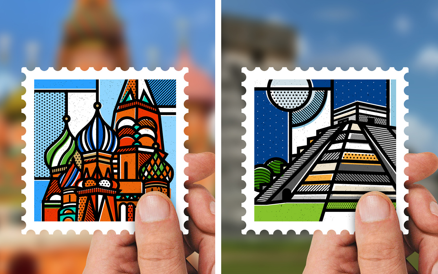 stamps postcards posters world Travel Landmarks countries Pop Art geometric abstract