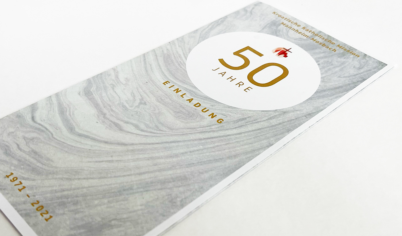 brochure einladung faltblatt jubileum kirchenfenster print Program Zweisprachig