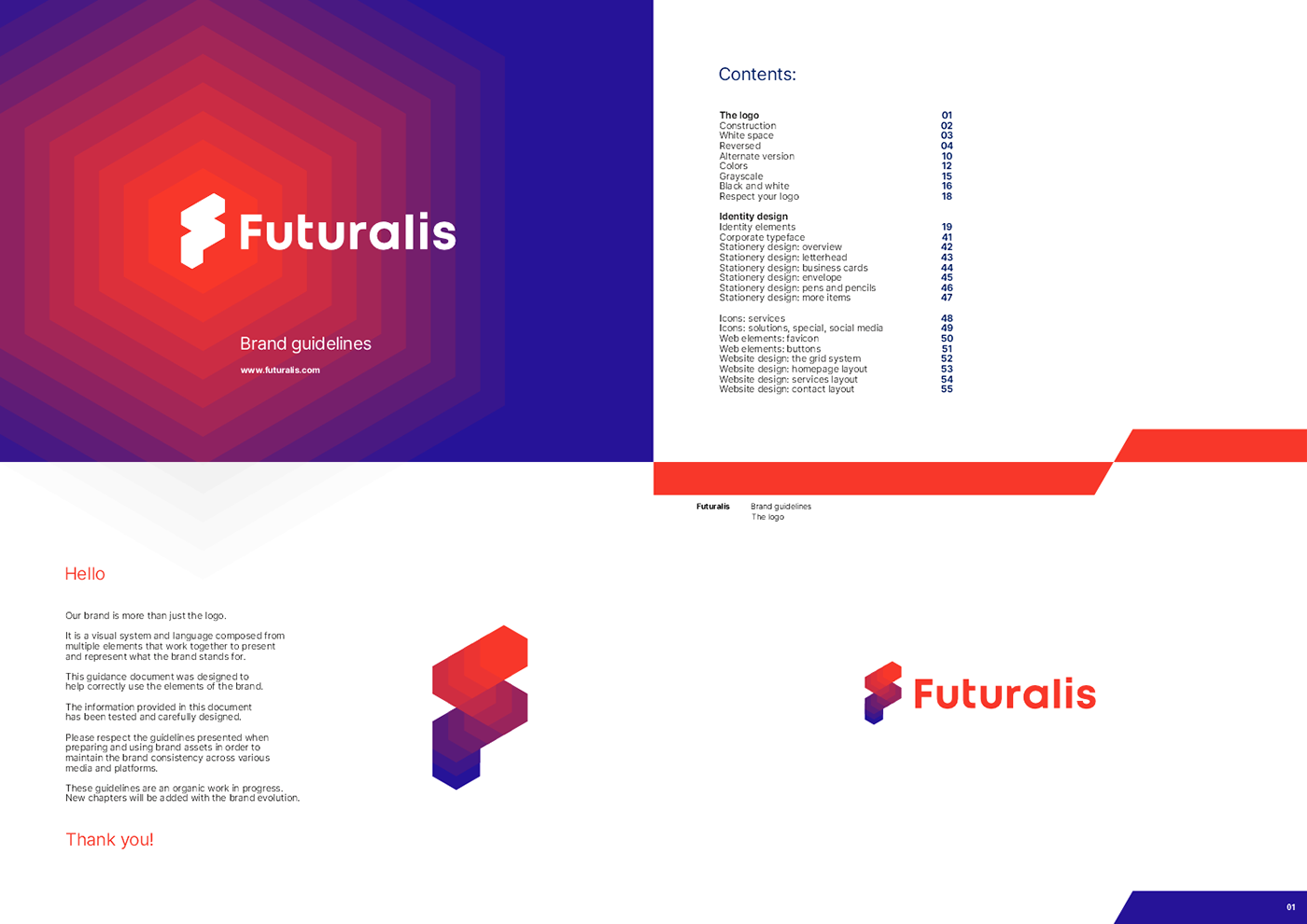 Brand manual with brand guidelines and logo guidelines developed for Futuralis, AWS cloud services