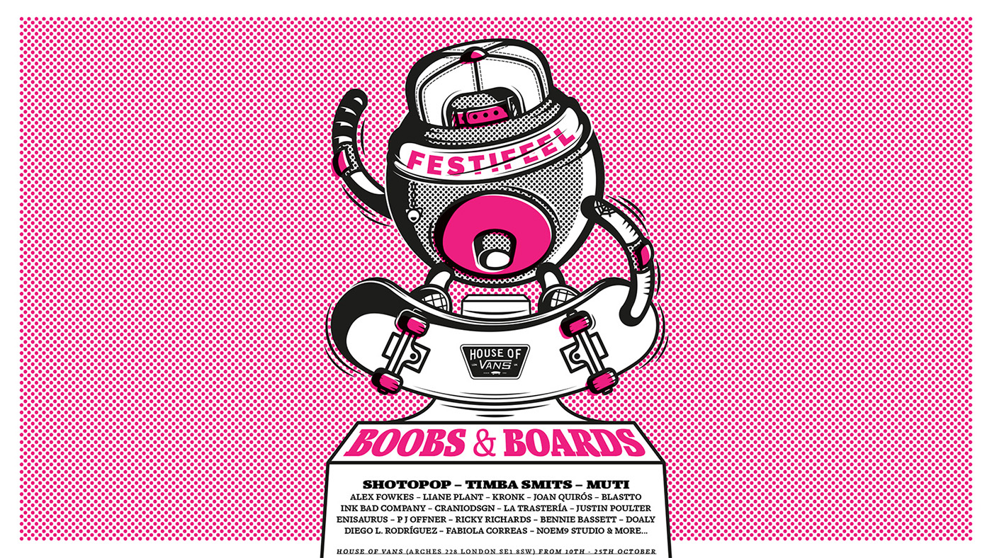breast cancer Exhibition  charity poster skate house of vans Vans handpainted lettering cover comic portrait skateboard