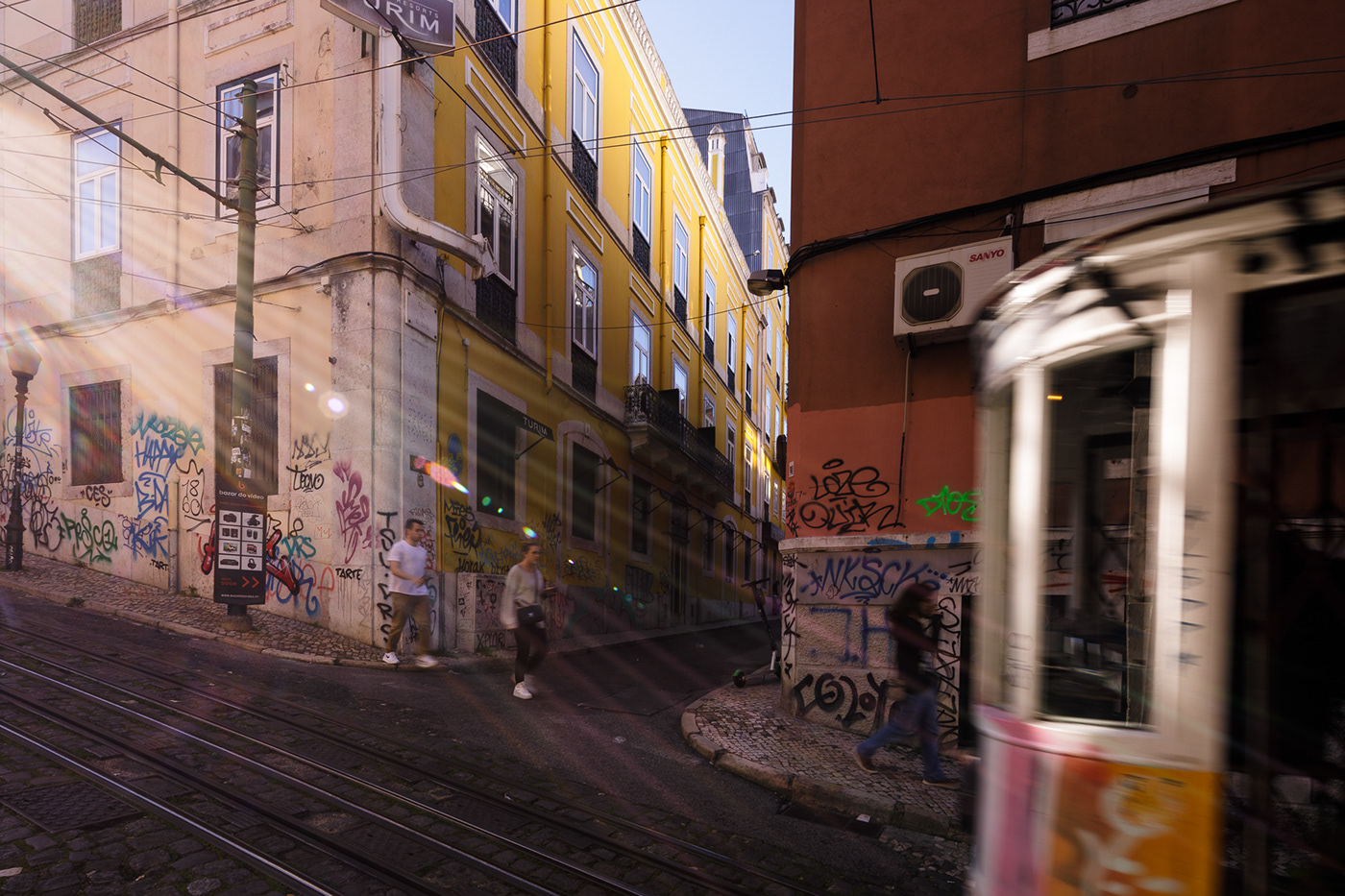 architecture lisboa Lisbon lissabon panning people Photography  rikscha Street tram