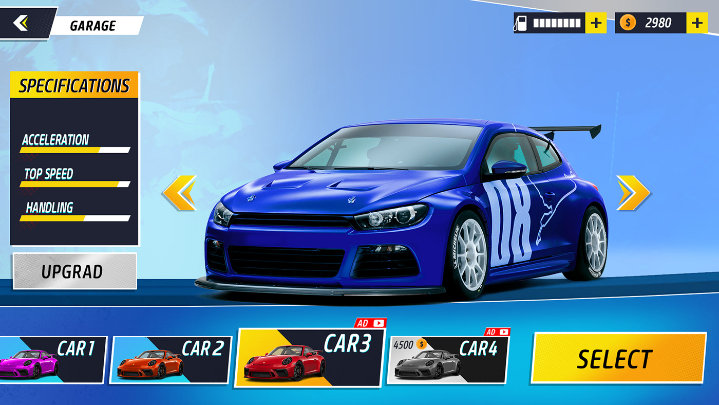 Mega Ramp Racing Game UI/UX Website user interface Car Stunt