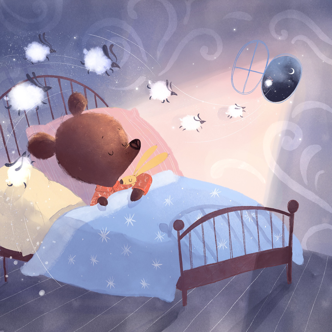 animals bear Character design  children illustration Mobile Application night детская иллюстрация медведь мобильное приложение ночь
