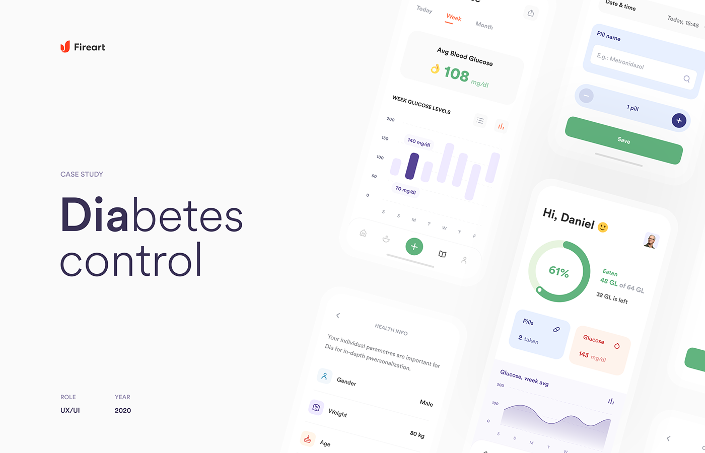 app Case Study diabetes Health healthcare mobile UI ux medical Medical app