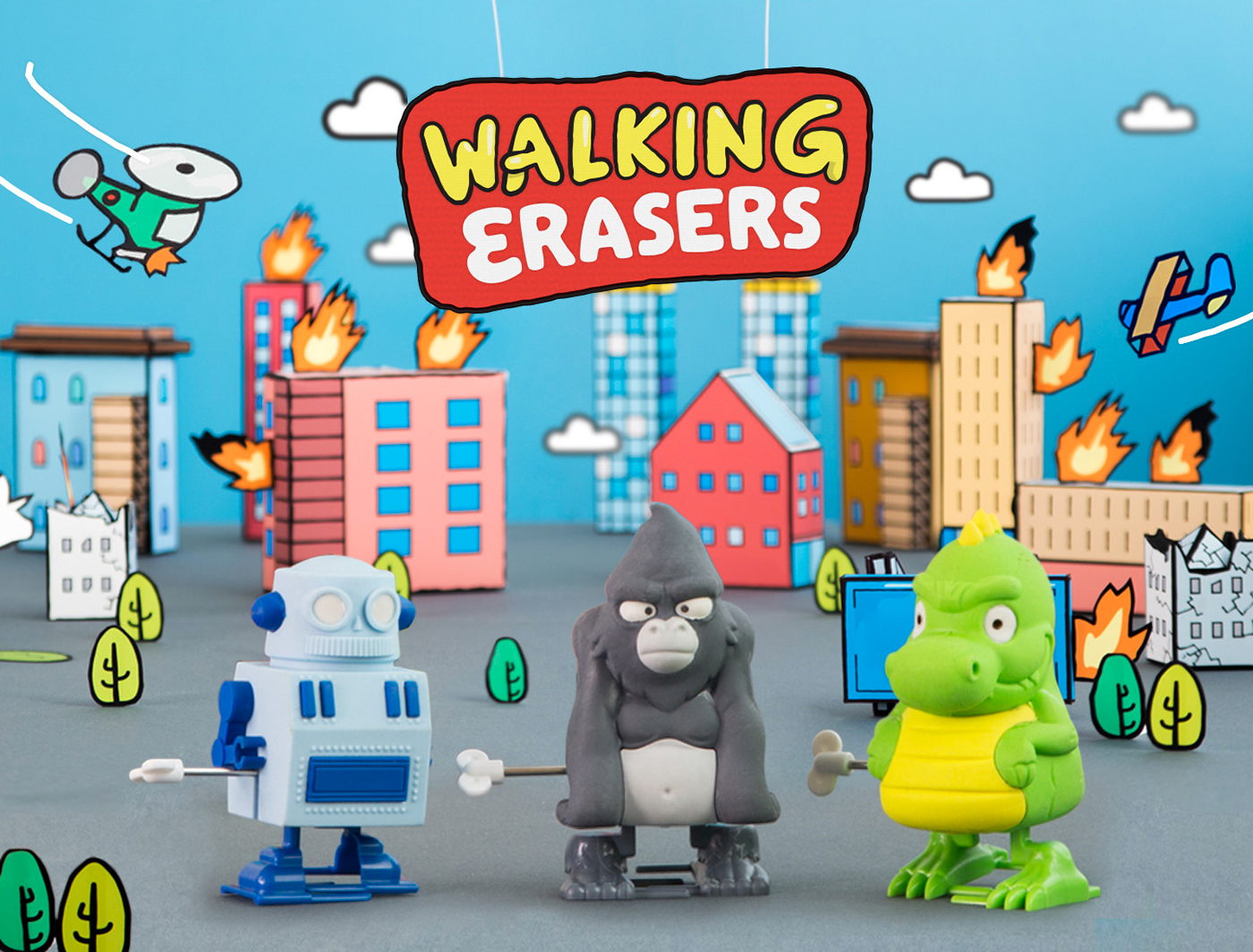 Dinosaur gorilla robot monsters carft Mockup Fun Wind-Up eraser rubber toy