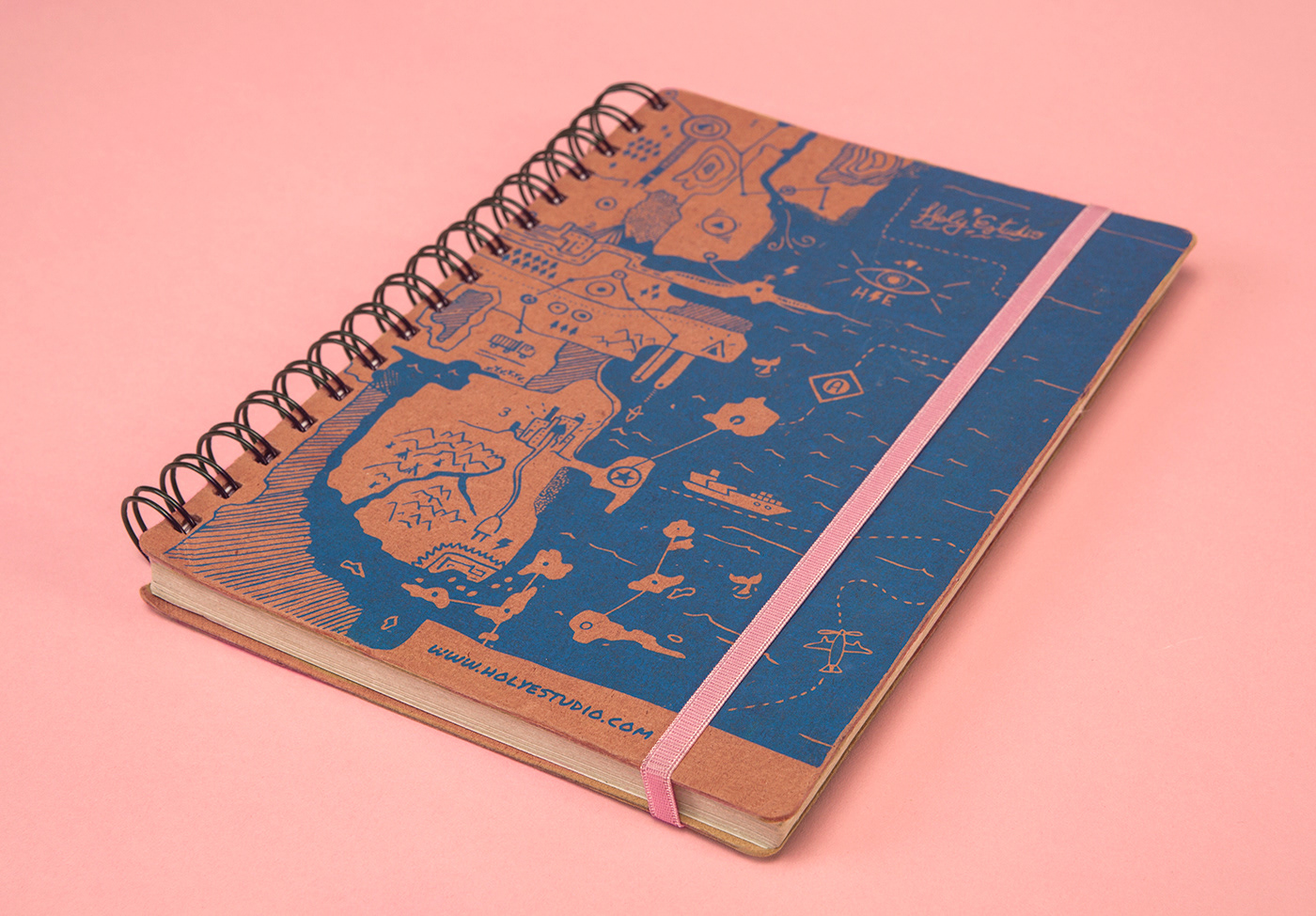 notebook ilustration serigrafia Cuaderno pink Travel maps editorial Drawing 