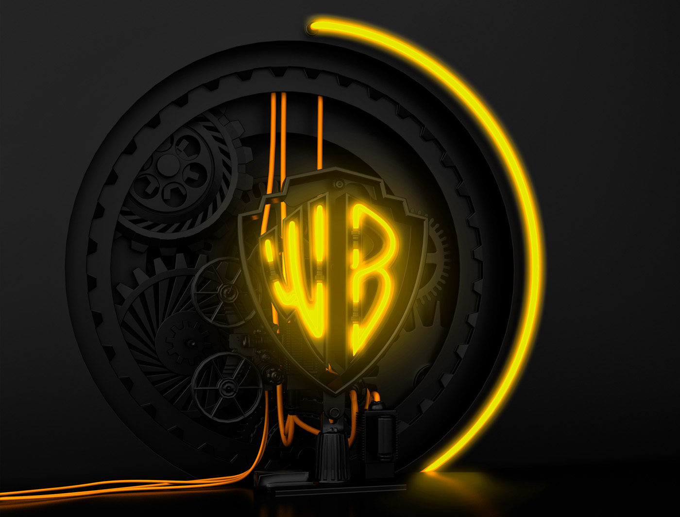 STEAMPUNK black & yellow Warner Bros. logo movie neon 3D 3d logo neon logo gears mechanical Projector