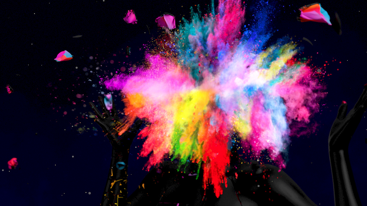 explosion c4d woman DAZ color colorful dust