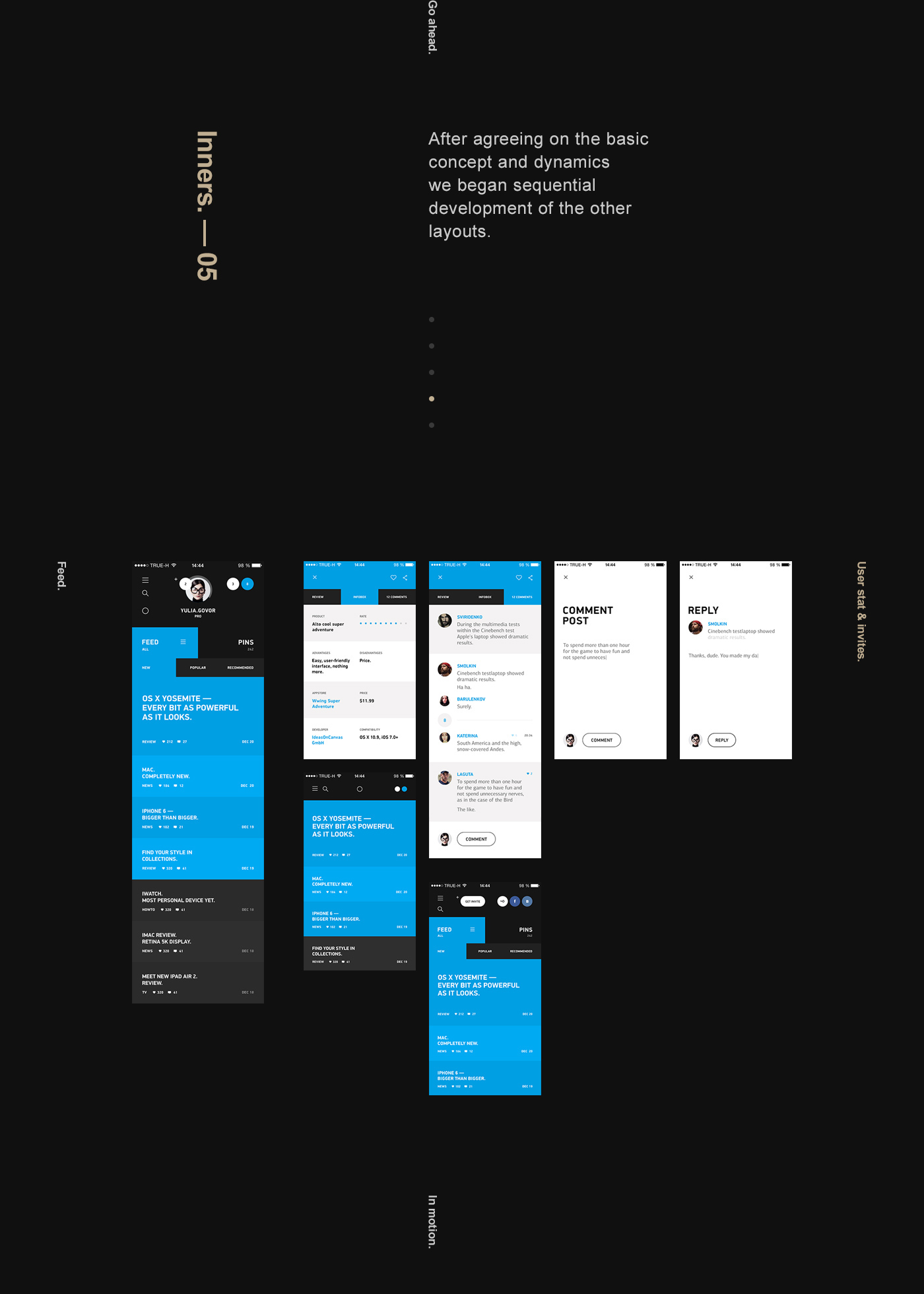 mobile app square minimal guidline prototype story black blue