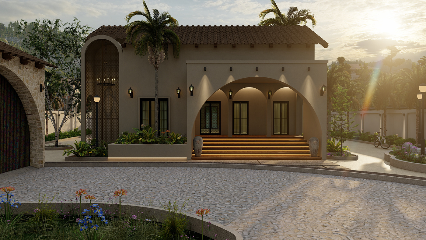 architecture Tropical middle east lumion Lilly Pond kerala home earthy tones SketchUP photoshop Greens serene Residence sloping roof