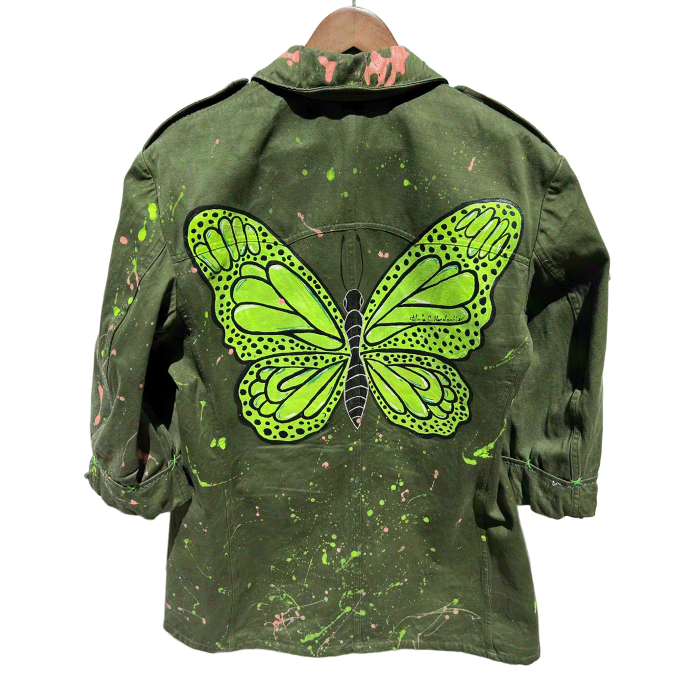 radiant butterfly dragonfly sequins art Custom Unique splash camo toxic green