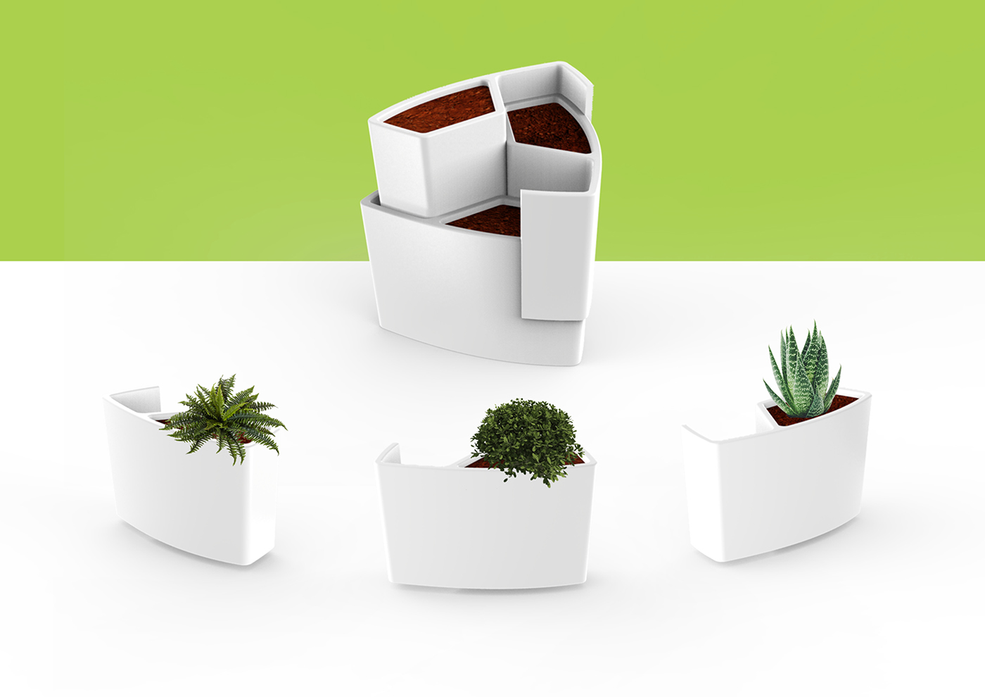 indoor planter pot gardening Modular planter Self Watering product design  industrial design  green Sustainable Urban Spaces