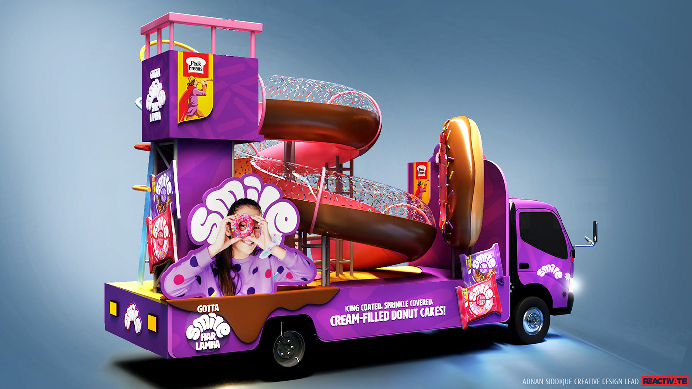 brand identity creative donut ebm float design marketing   mobile Peek Freans  Roadshow truck design