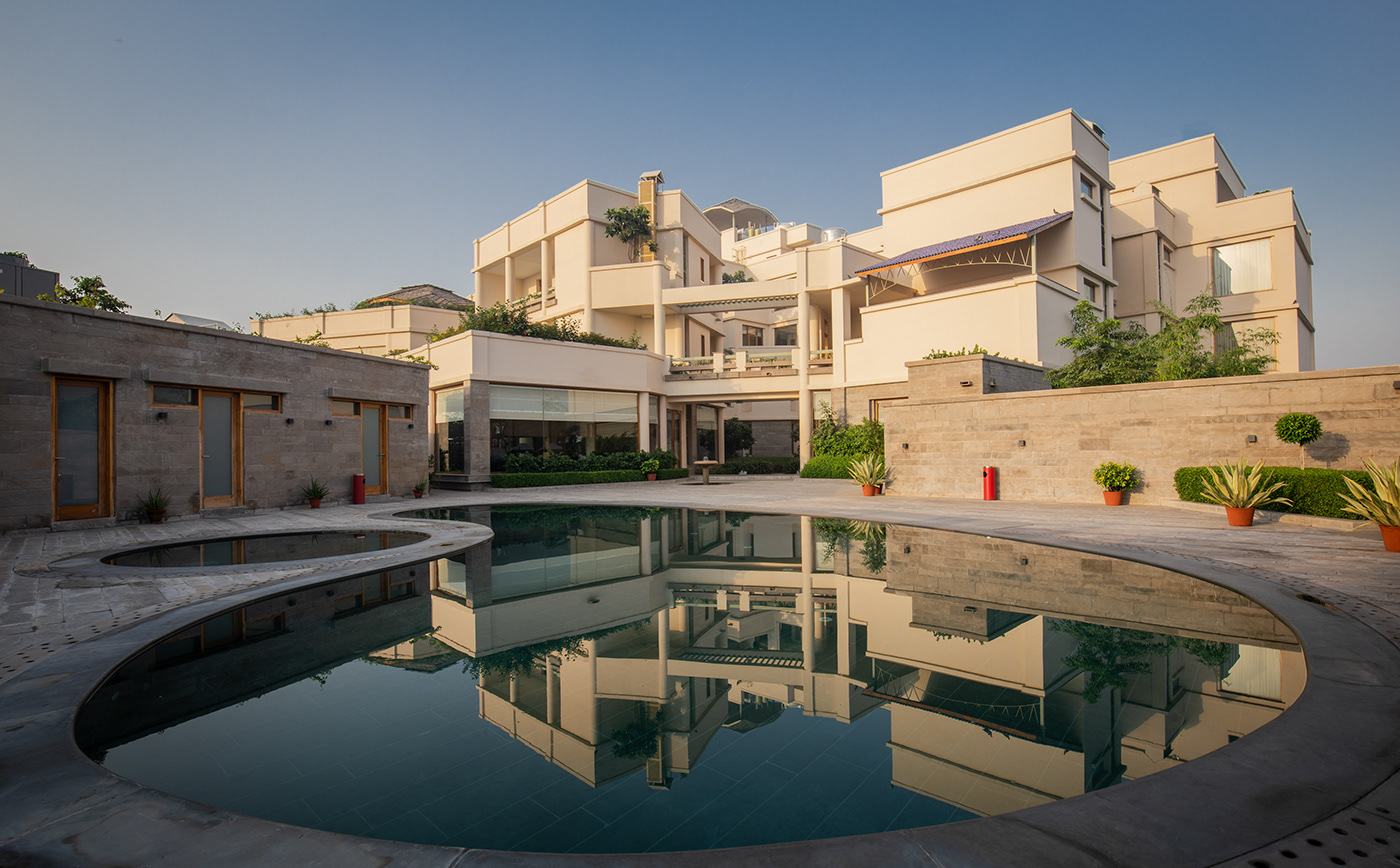India Wellness resort spaces interiors architecture design lines Perspective light