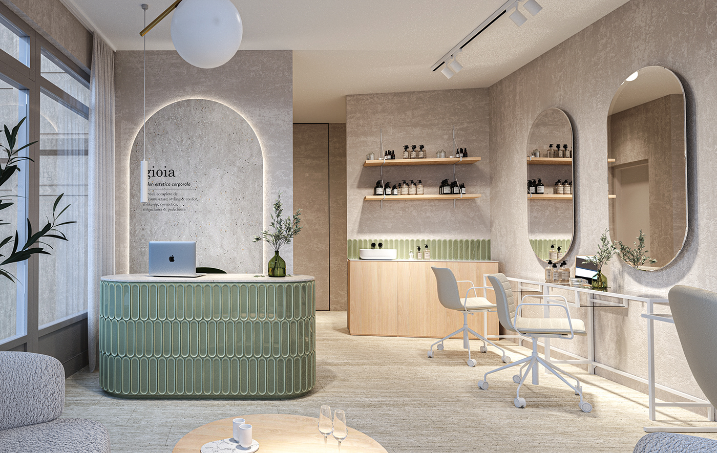 beauty design hairdresser Interior Japandi Render Retail salon Spa studio
