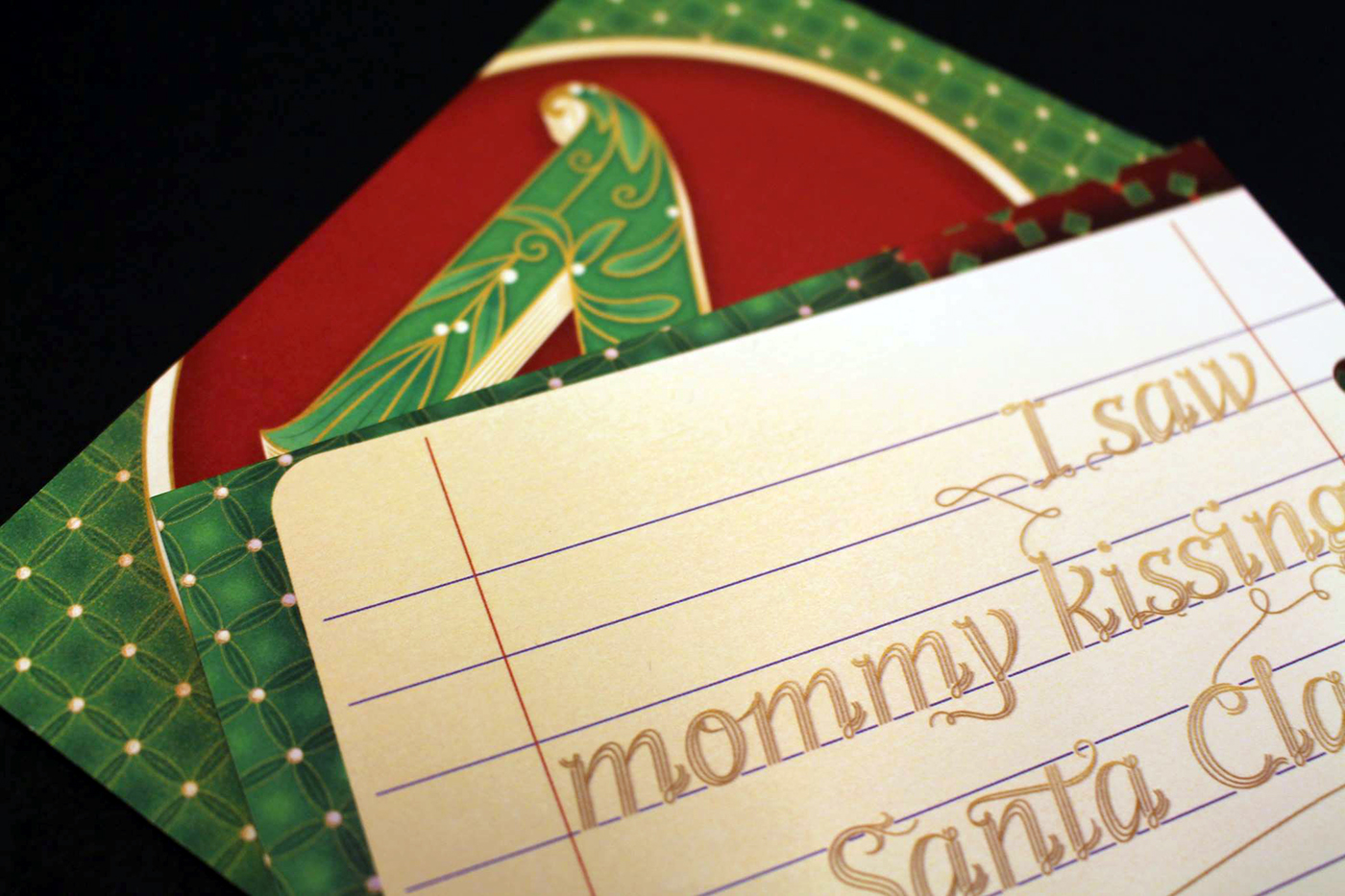 postcard chrismas Santa Claus I saw mommy lettering ornament illustrated letter typography   holly mistletoe