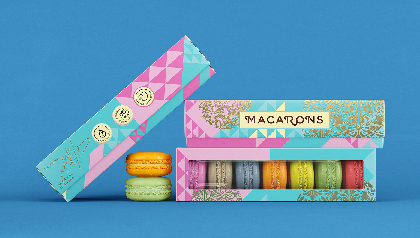 box macarons chocolate Sweets cookies Food  pattern Pack geometric flavour