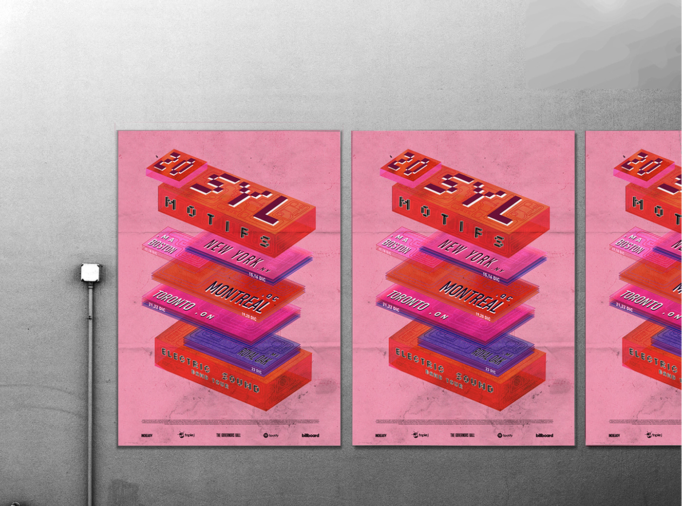 tipografia Isometric poster band tour fadu cosgaya cube color typography  