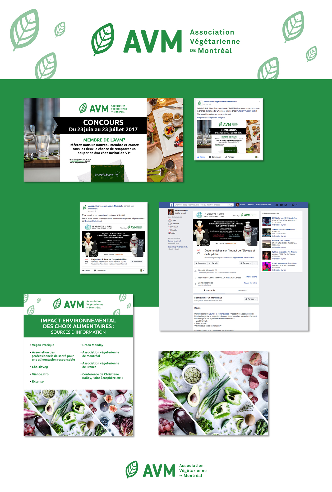 Plusieurs design publicitaires Web créent pour l'association végétarienne de Montréal