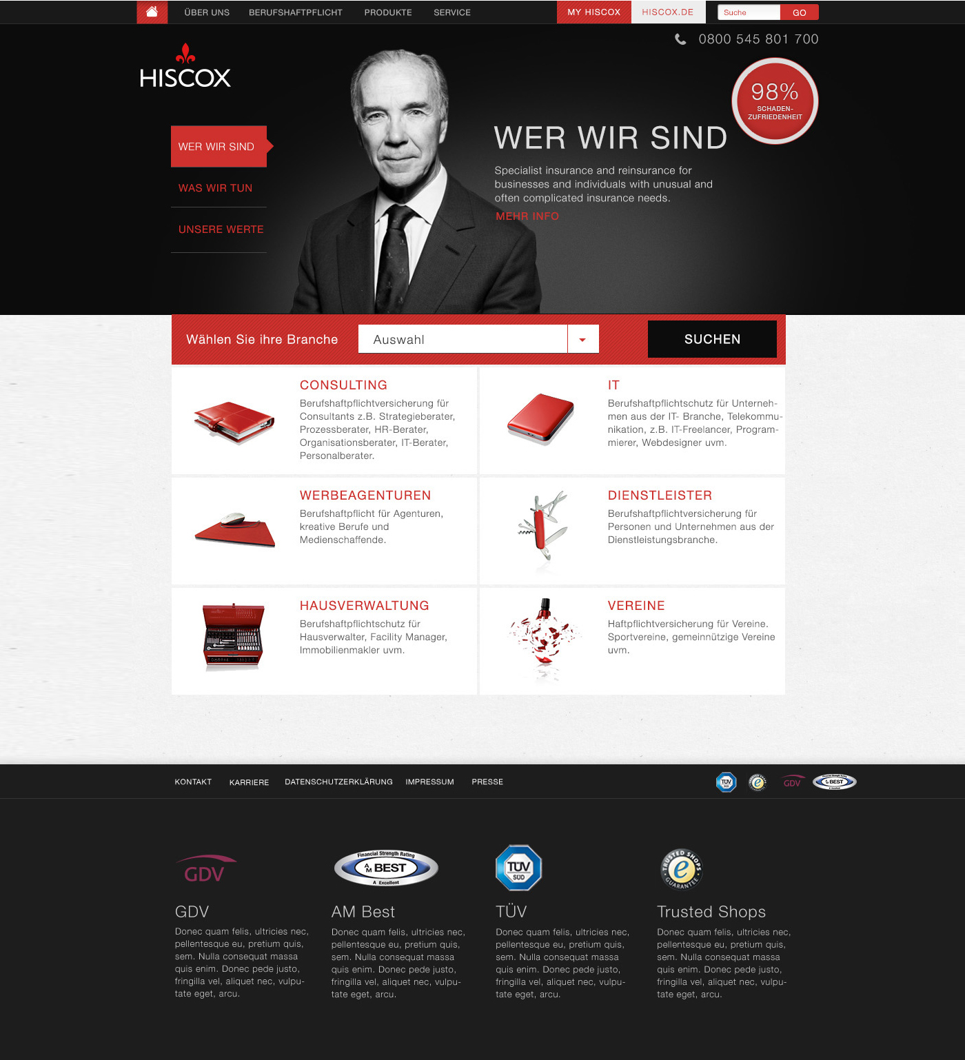 protection business red black web deisgn insurer   Blog mobile internatonal broker product landingpage flat design