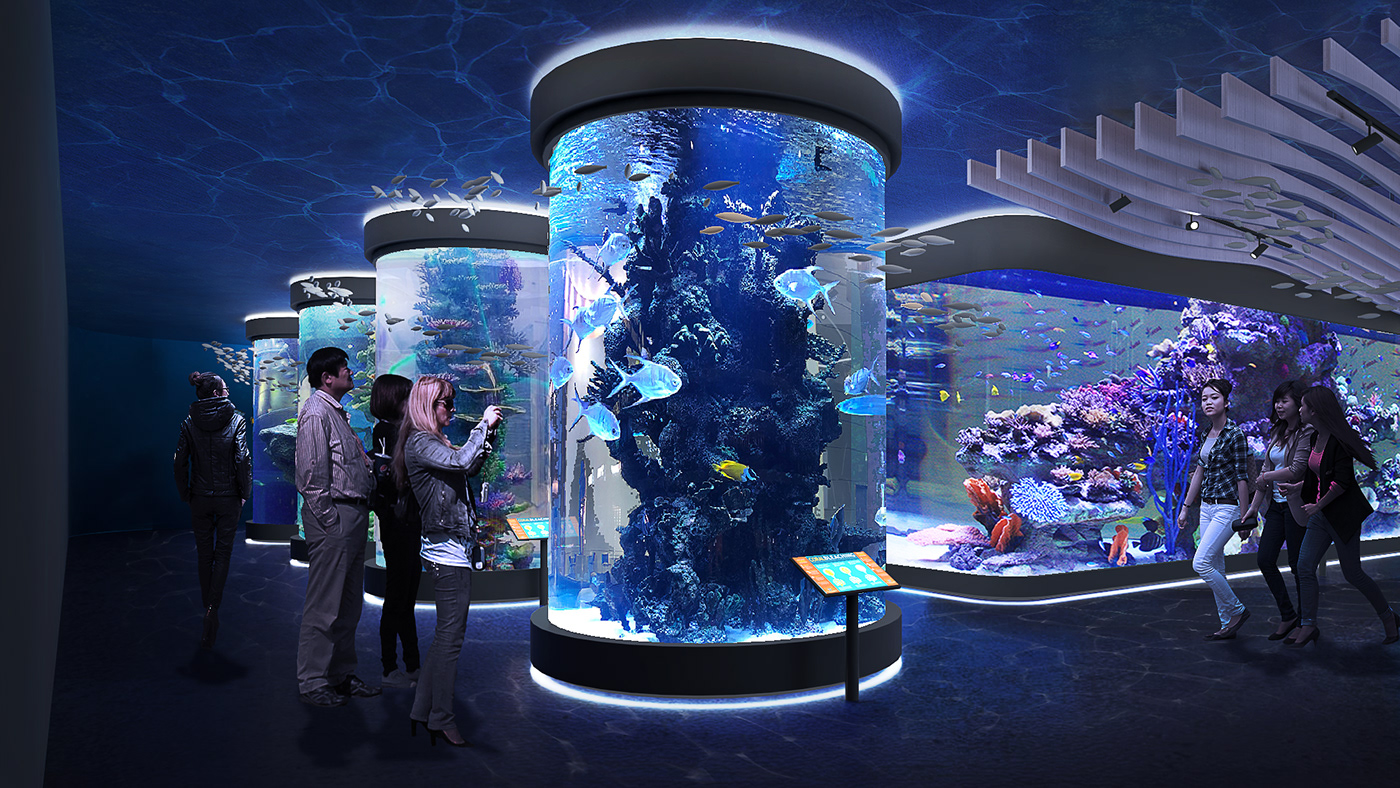 3D aquarium archviz interior design  Ocean Render underwater visualization vray