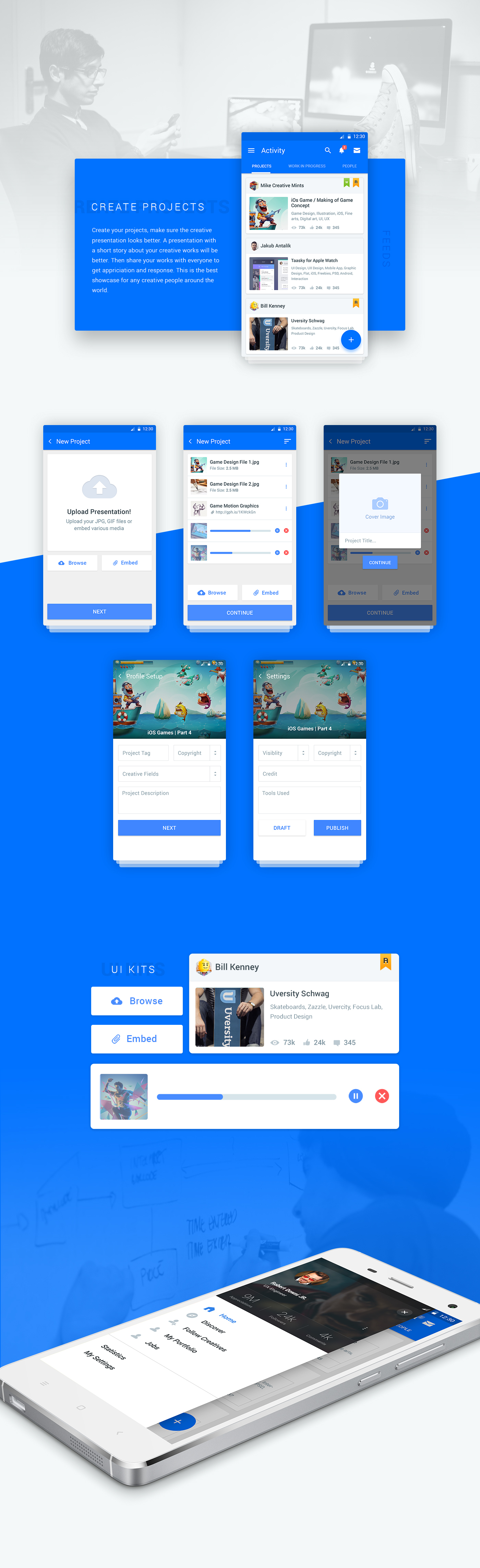 Behance UI ux Mobile app android statistic commets material minimal Chat