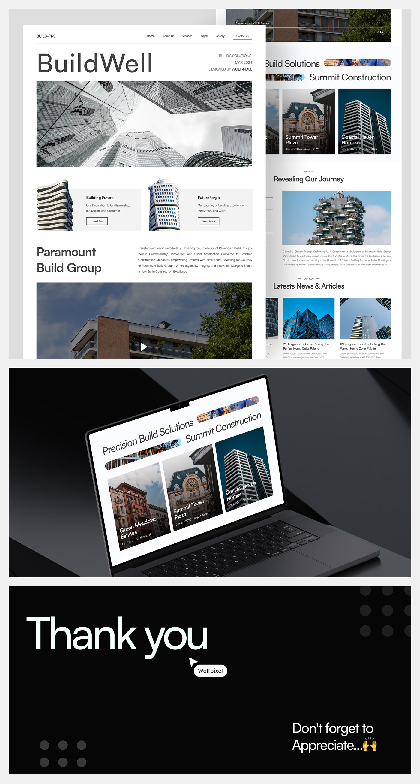 construction company architecture real estate Website UI design landing page
