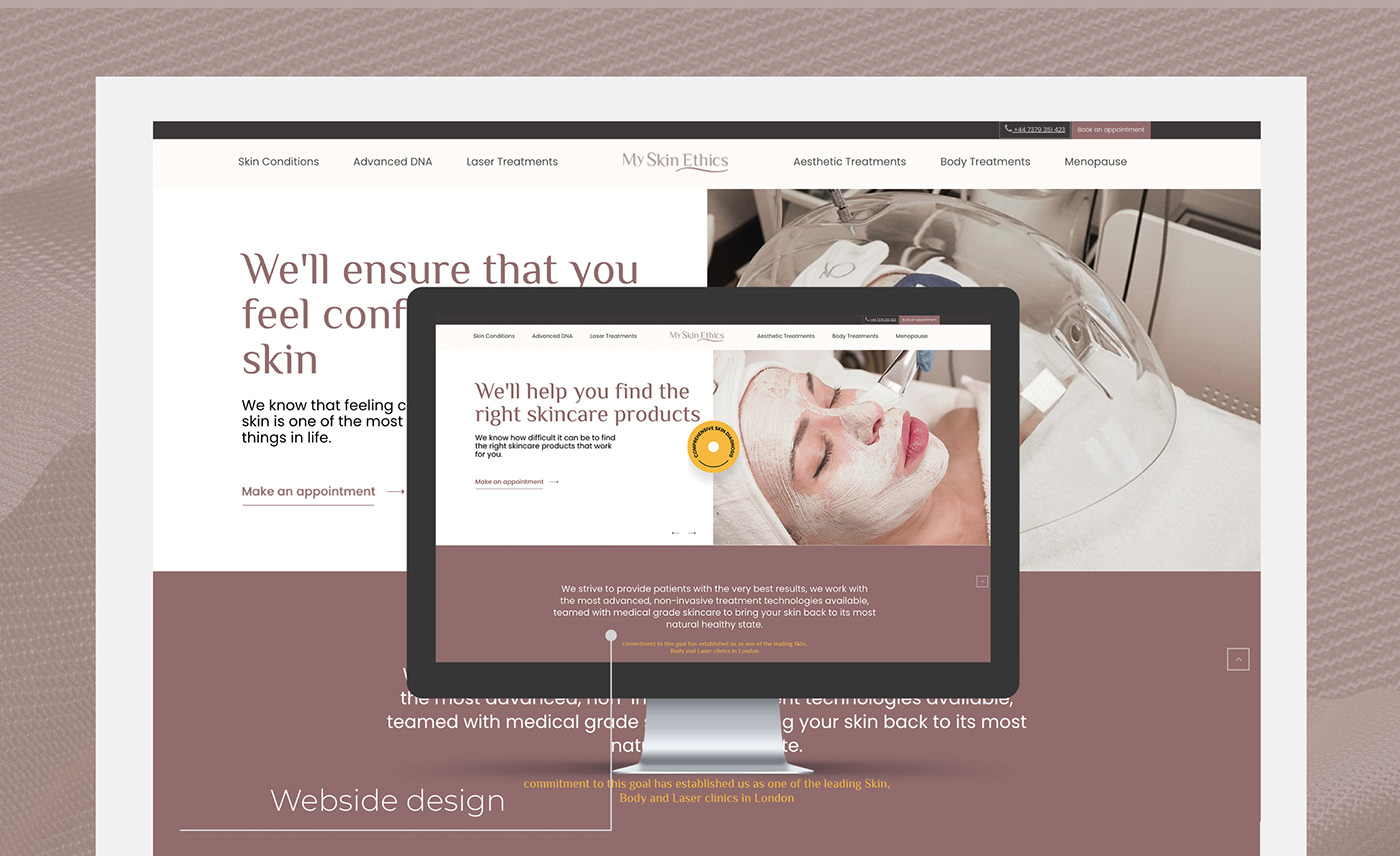 web design made for skin care clinic, with brand identity