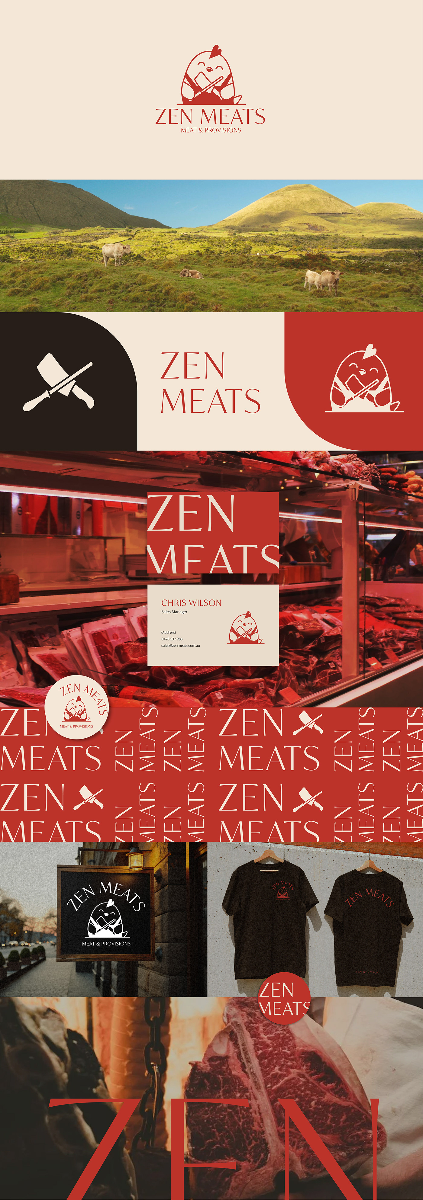 uniform logo pattern butcher meat beef Food  brand identity adobe illustrator business card