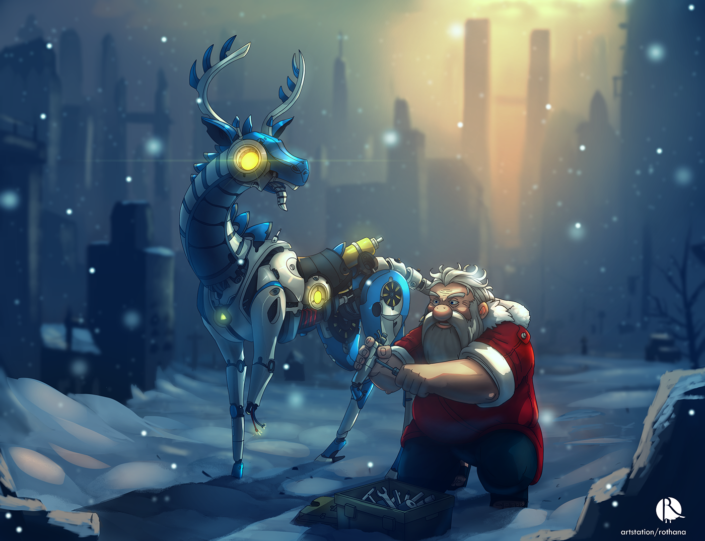 mecha robot Cyborg raindeer deer Christmas newyear santa